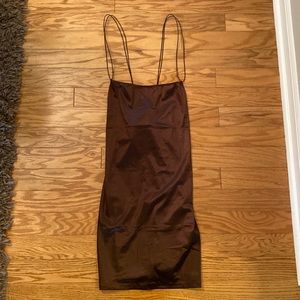 Brown bodicon mini dress.